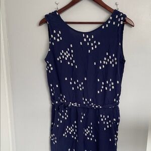 Navy Blue Sleeveless jumpsuit with White Pattern